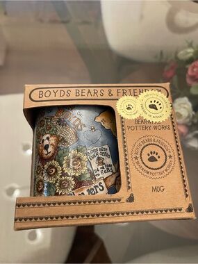 Boyds Bears Floral Bear Ceramic Mug - Blue, Brown, Yellow, Green